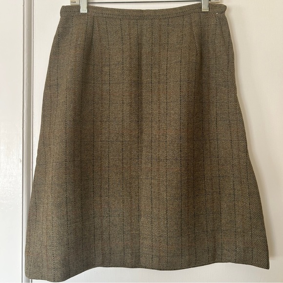 Vintage 70s Wool A-Line Skirt: Tan Brown Menswear Check, Size Medium - Picture 9 of 16